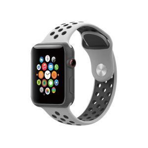 iGuard by Porodo Sport Silicone Watch Band for Apple Watch 44mm / 45mm - Pure Platinum/Black